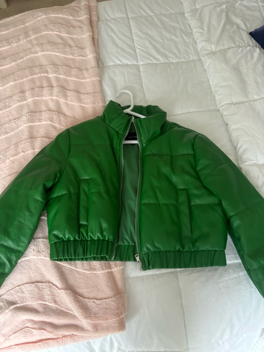 Love Tree Green Cropped Puffer Jacket